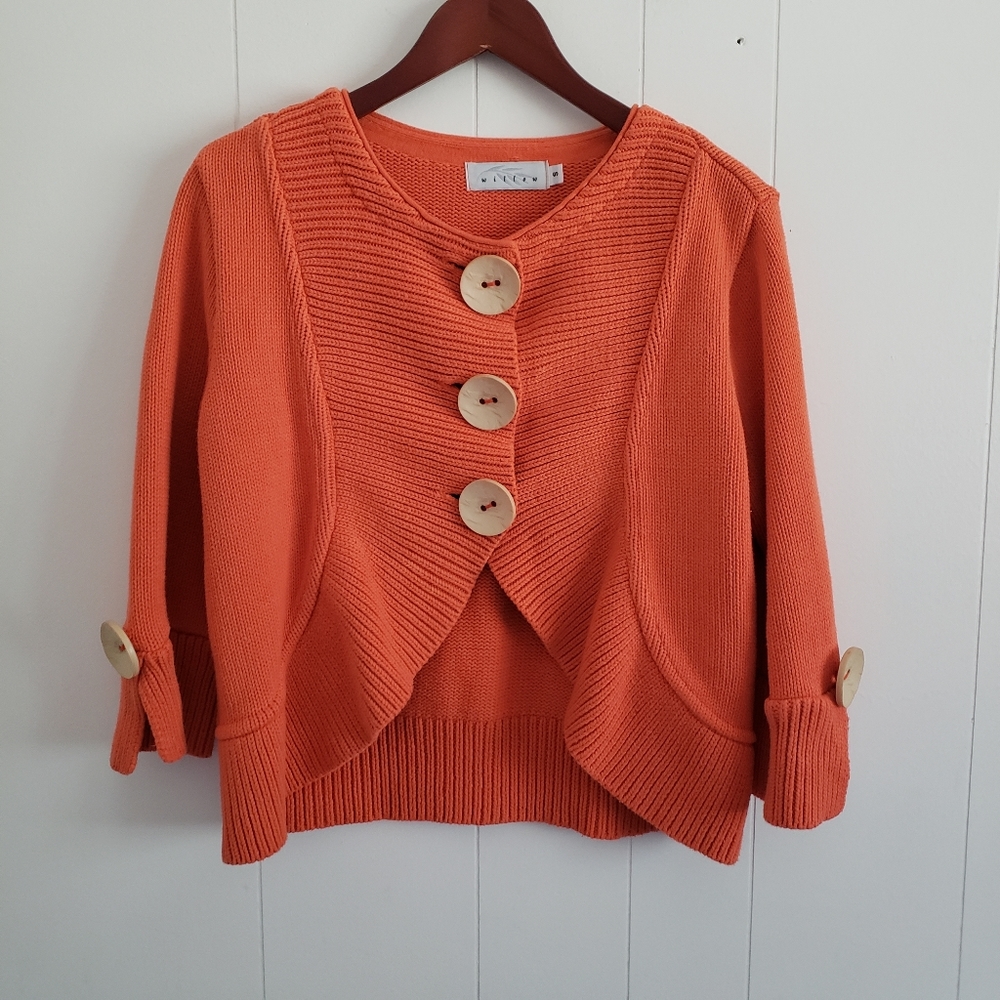 Willow Heavy Knit Wood Button Orange Cardigan